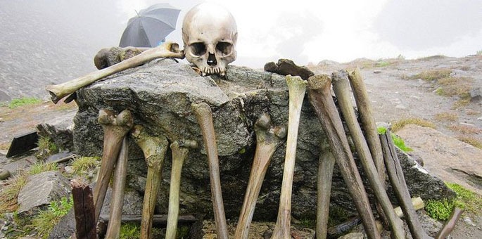 Rock surrounded with skull and bones in a Mystery Place